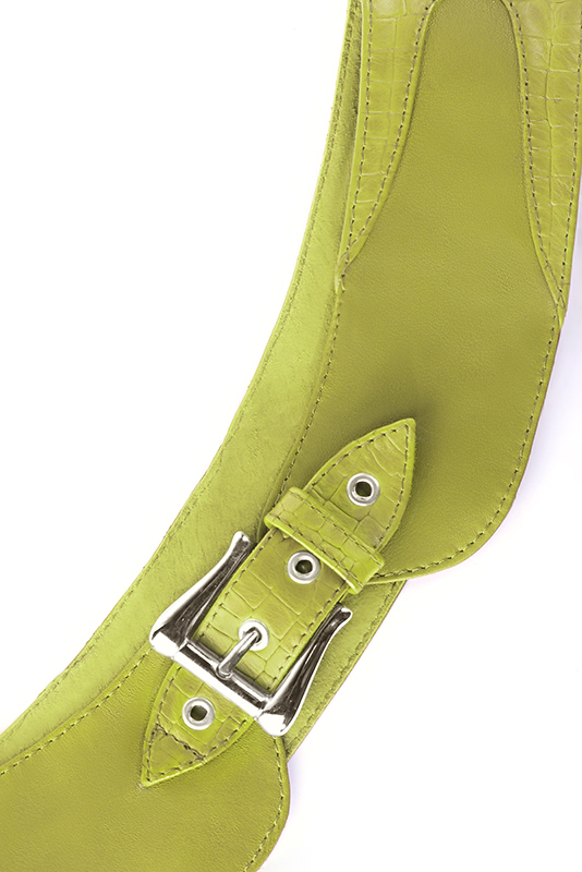 Pistachio green women's dress belt, matching pumps and bags. Made to measure. Top view - Florence KOOIJMAN